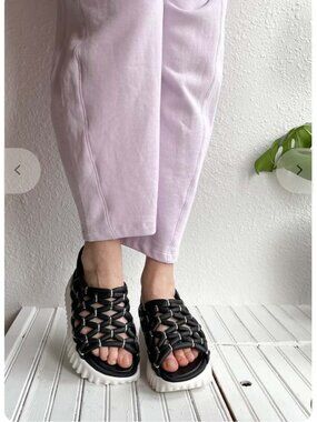 4CCCCEES Waffo Pineapple Sandals Wedge Platform Shoes EU 38 Black Leather
